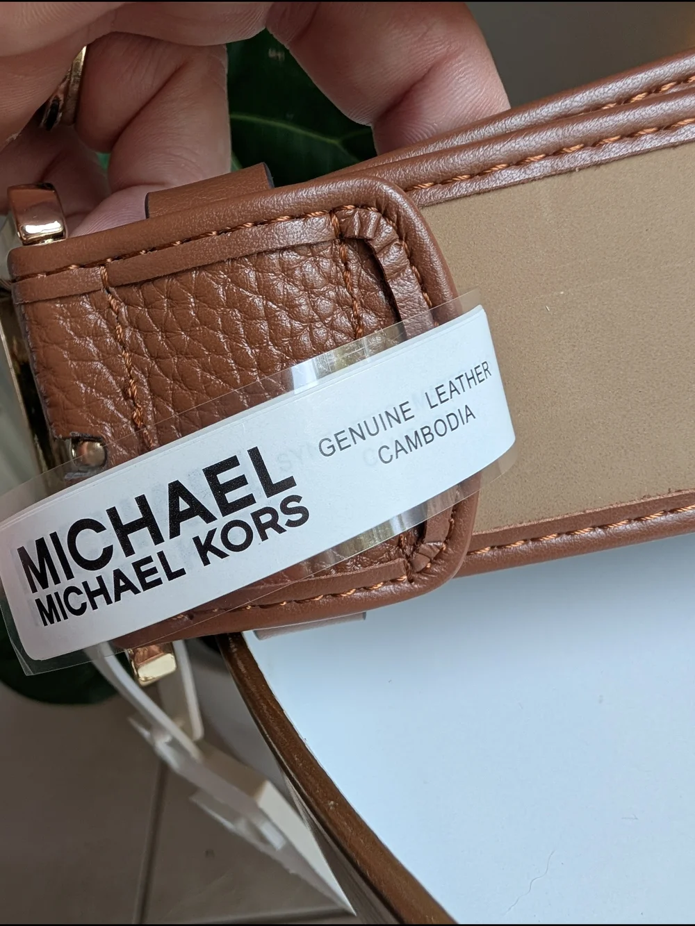 Michael Kors Tan Pebbled Leather Belt with Gold Hardware